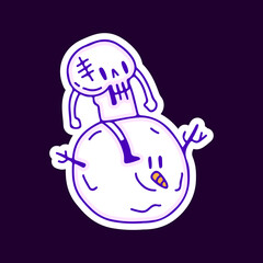 Cute skull with snowman cartoon, illustration for t-shirt, sticker, or apparel merchandise. With modern pop and retro style.