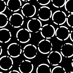 Broken circles pattern. Circular figures seamless ornament. Geometric motif. Rounds background. Circle, ring shapes wallpaper. Rings backdrop. Digital paper, textile print, web design, abstract.