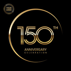 150th anniversary logo design with double line concept. Logo Vector Illustration