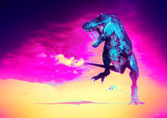 Obraz na płótnie Canvas tyrannosaurus rex is afraid on desert