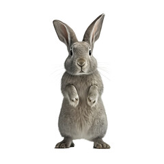 Fototapeta premium lapin gris debout sur ses pattes arrières et qui dit bonjour fond transparent - illustration IA