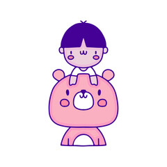 Lovely baby with bear doodle art, illustration for t-shirt, sticker, or apparel merchandise. With modern pop and kawaii style.