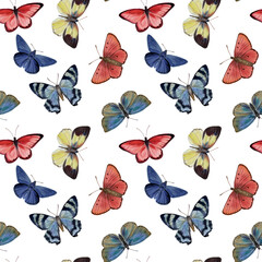 Fototapeta na wymiar Watercolor butterflies seamless pattern. Delicate butterflies for wallpaper, print, wrapping paper, textile.