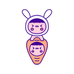 Cute baby in bunny and carrot costume doodle art, illustration for t-shirt, sticker, or apparel merchandise. With modern pop and kawaii style.