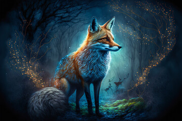  Spirit of the fox at night in the forest