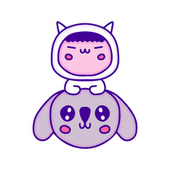 Cute baby in animal costume with koala bear doodle art, illustration for t-shirt, sticker, or apparel merchandise. With modern pop and kawaii style.