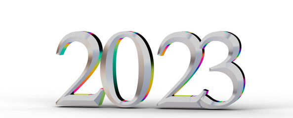 Gold number 2023 isolated on white background. 3d illustration