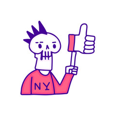 Cool punk skull holding like button doodle art, illustration for t-shirt, sticker, or apparel merchandise. With modern pop style.