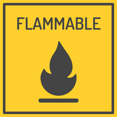 Fire warning sign in yellow triangle. Flammable, inflammable substances icon. Vector