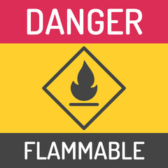 Fire warning sign in yellow triangle. Flammable, inflammable substances icon. Vector