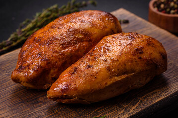 Delicious grilled chicken fillet with spices and herbs