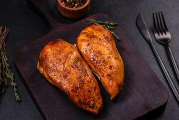 Delicious grilled chicken fillet with spices and herbs