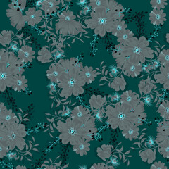 Full seamless floral pattern with daisies on a green background. Vector for textile fabric print. Great for dress fabrics, wrapping, textures, backgrounds.
