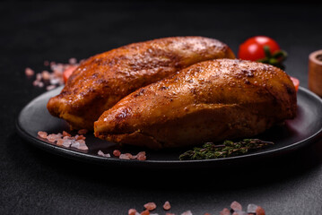 Delicious grilled chicken fillet with spices and herbs