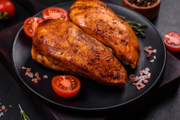Delicious grilled chicken fillet with spices and herbs