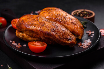 Delicious grilled chicken fillet with spices and herbs