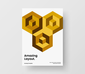 Multicolored brochure A4 design vector illustration. Simple geometric hexagons corporate identity layout.