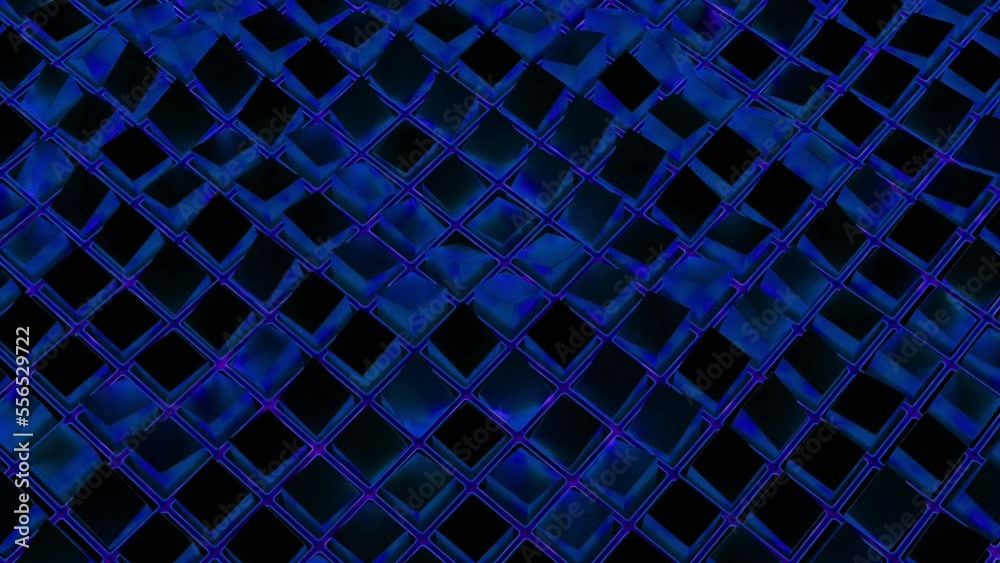 Poster virtual grid with water wave effect. action. square grid moves in waves with water sheen. abstract s