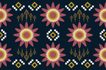 Ethnic fabric pattern geometric style. Sarong Aztec Ethnic oriental pattern traditional dark navy blue background. Abstract,vector,illustration. Use for texture,clothing,wrapping,decoration,carpet.