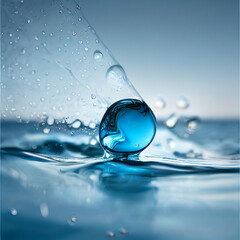 Splash of water liquid with water bubbles. 