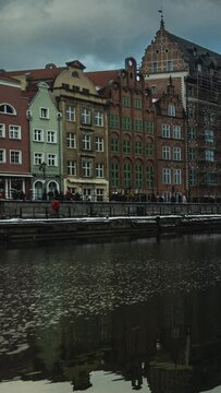 vertical time lapse video of  river in gdansk