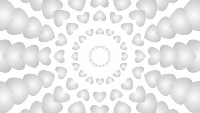 Animated increasing silver heart circles from the center. Looped video. Vector illustration isolated on white background.