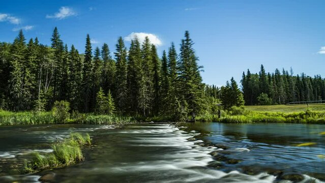 Fast flowing Waskesiu river.  In Prince Albert National Park