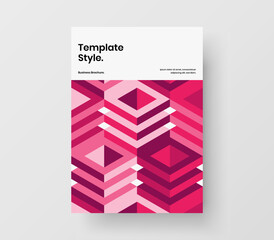 Abstract magazine cover A4 vector design illustration. Original mosaic hexagons pamphlet template.