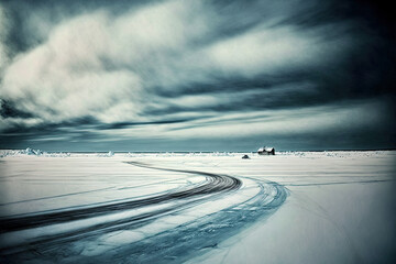 Cars traveling across Finland's stunning icy landscape. Generative AI