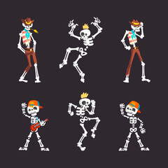 Bony Skeleton Character in Different Pose and Action Vector Set