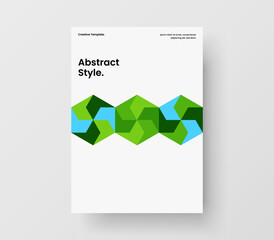 Simple mosaic hexagons brochure template. Original pamphlet A4 design vector concept.