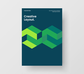 Isolated geometric hexagons booklet layout. Unique leaflet vector design template.