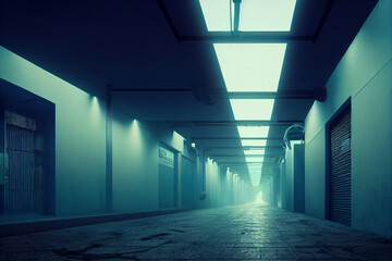 An urban empty alleyway with blue light and no people | Generative Art  