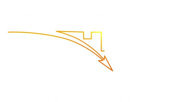 Decline diagram, fall curve, decrease chart self drawing animation. . Line art. Yellow orange Red coloured.	