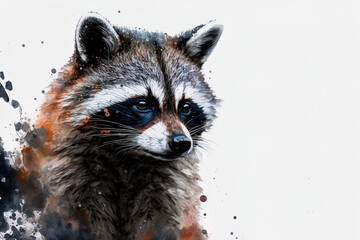 Raccoon on white. Generative AI