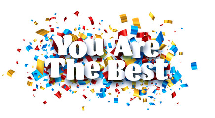 You are the best sign on colorful cut ribbon confetti background.