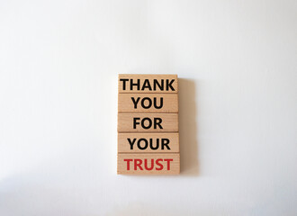 Thank you for your trust symbol. Wooden blocks with words Thank you for your trust. Beautiful white...
