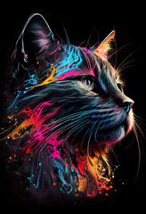 Bright portrait of a cat in a hand drawn style. Pop Art Painting. Generative AI	
