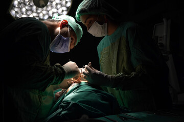 rhinoplasty surgery, defects in the shape of the nose in the female patient. Surgical intervention in plastic surgery rhinoplasty 