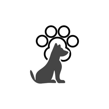 Paw dog print icon silhouette isolated on white background.