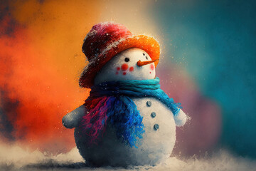 Lovely snowman and, against a bright background. Generative AI