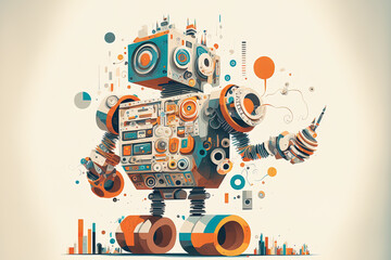 Obraz premium Flat, hand drawn rpa illustrations. Generative AI