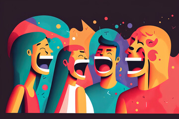 Laughing pals joke. When anecdotes are amusing, people laugh aloud. enjoyment had by everybody. A company's heart and soul. humorous chat positive manifestation of emotion. laughing people Conceptual - obrazy, fototapety, plakaty