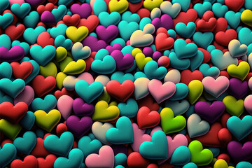 ai midjourney illustration of colored 3d hearts as background image