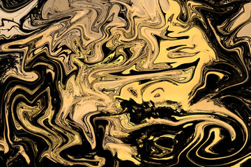 Background, vintage texture of wavy lines of black and yellow colors.