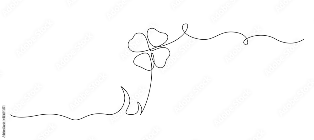 Aufkleber One continuous line drawing of four-leaved clover. Good luck floral symbol in simple linear style. Concept for web banner Saint Patrick's Day in editable stroke. Doodle vector illustration