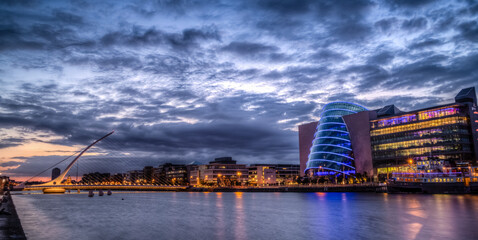 sunset over the city, Dublin, Ireland, Samuel Beckett Bridge Dublin