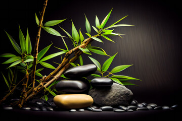 Obraz na płótnie Canvas Spa-concept with zen stones and bamboo. Generative AI.
