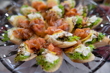 delicious holiday snacks on the table, the food is gourmet.