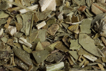 background of Yerba mate leaves. Natural food concept. Herbs, natural medicine.